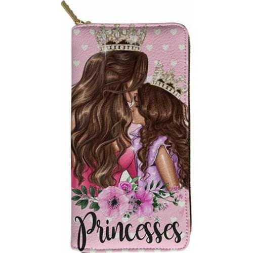 INJERSDESIGNS Queen Princess Printing Ladies Leather Wallet Trendy Fashion Female Credit Card Holder Purse Money Bags for Women