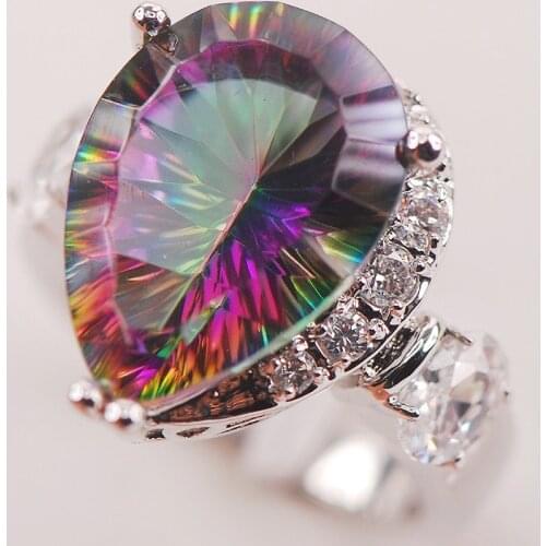Rainbow White Mystic Crystal Zircon 925 Sterling Silver Woman Ring Size 6 7 8 9 10 F617 Fashion Wholesale Jewelry Free Shipping