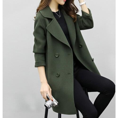 New Wool & Blends Women Autumn Turn Down Collar Casual Outwear Jackets Thin Elegant Ladies Overcoat Trench Coat Plus Size