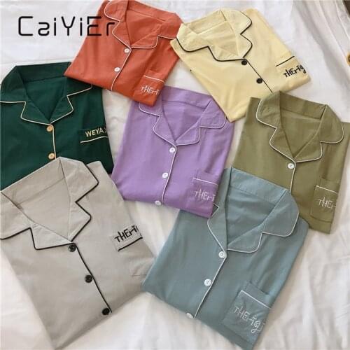 CAIYIER Couple Winter Pajamas Set Soild Colorful Cotton Nightwear Leisure Long Sleeve Men & Women Loves Sleepwear Pijamas Mujer