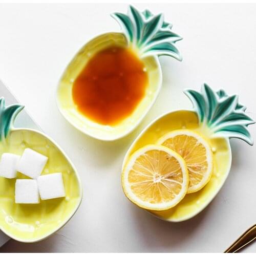 1pcs Yellow Pineapple Dish Ceramic Plate Seasoning Sauce Vinegar Dishes Ketchup Fruit Plates Decoration Gift Tableware