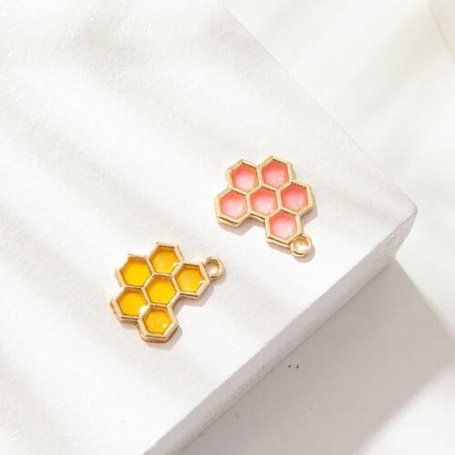 10Pcs Enamel Gold Color Honeycomb Charms Pendant for Jewerly DIY Making Bracelet Women Earrings Necklace Accessories Findings