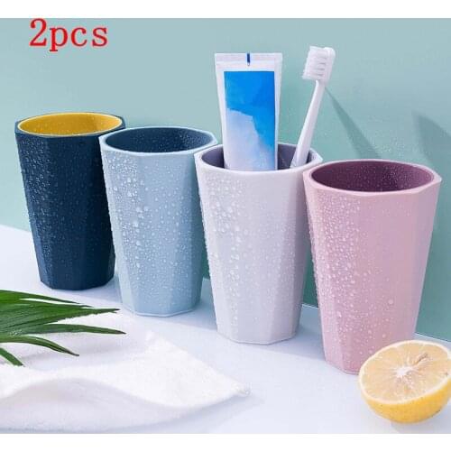 2pcs Prismatic Toothbrush Cup Double-layer Two-color Anti-slip And Fall-resistant Couples Mouthwash Cup Toothpaste Storage Rack
