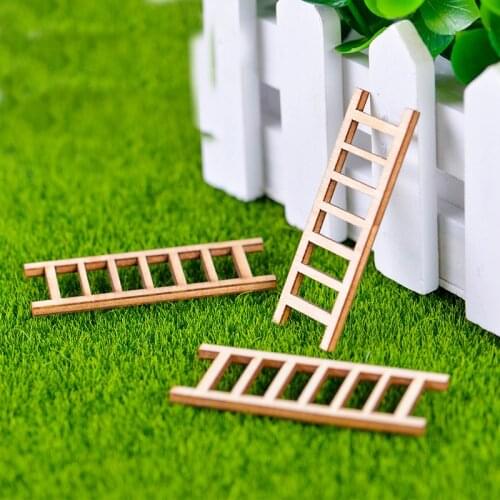 3PCS Wooden Ladders Miniature Figurine DIY Accessories Doll Baby House Decoration Simulation Micro Landscape Mini Decoration