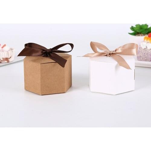 5Pcs Small Gift Boxes Brown White Paper Packaging Box With Ribbon Wedding Candy Box Party Favor Sweet Boxes