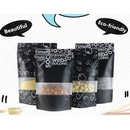 50pcs/pack Stand up Glitzy Matt Black Window Ziplock Bag 2 Deisgns Universal Packaging Bag Food Storage Pouches