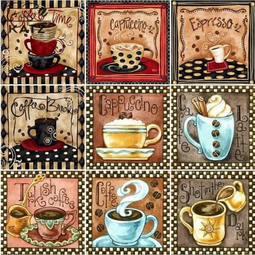 Diamond Painting Coffee Drink Embroidery Crossing Diy Gourmet Mosaic Picture Restaurant Kitchen Shop Cross Stitch Home Decor