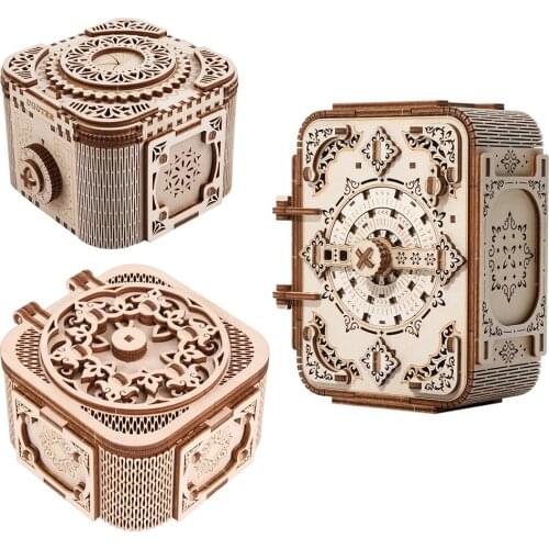 Wooden 3D Puzzle Assembly Creative DIY Secret Box Puzzle Storage Music Box Antique Model Assembled Toy Gift