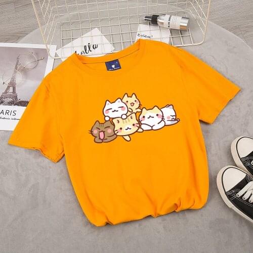 Cartoon Japanese Summer Harajuku Kawaii Cat Fashion Print T-shirt Short Women Sleeve Tshirt Graphic Tee Ladies Cotton Top Female