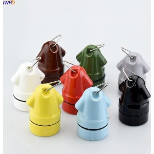 IWHD Ceramic Soquete E27 Socket Lamp Holder With Hook Waterproof 110-220V Douille Fitting E27 Bulb Holder Lampholder