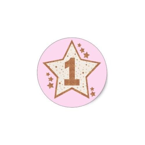 3.8cm First Birthday Pink and Gold Star Classic Round Sticker