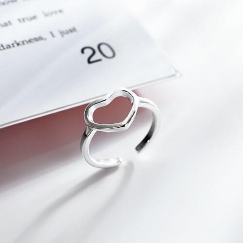 925 Sterling Silver Simple Cute Heart Shape Rings Open Adjustable For Women Girls Lady Trend Jewelry Gifts