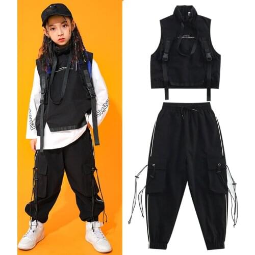 Fashion Black Vest Hip Hop Suit Modern Dance Costumes Ballroom Hip Hop Dancing Clothes For Kids Performance Rave Clothes DN6904