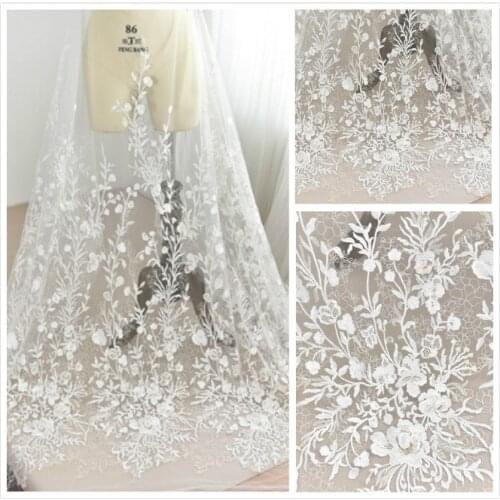 Plum Blossoms Embroidered Sequins Lace Wedding Dresses Handmade Diy Materials High-end Clothing Decorative Fabric Accessories