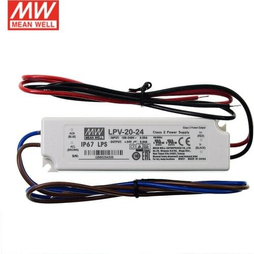 LPV-20-24 MEAN WELL LED driver 110/220VAC to 24V DC 0.83A 20W waterproof IP67 Constant Voltage LED Switching Power Supply