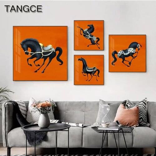 Black Fighting Horse Wall Paintings Abstract Canavs Poster Print Modern Pictures Decorative for Living Room Bedroom Fashion Home