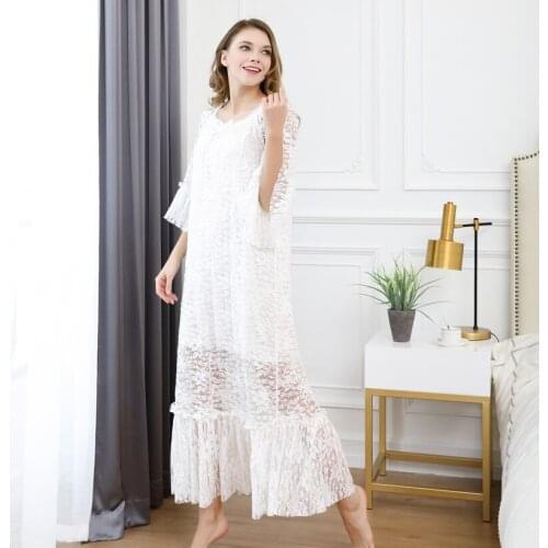 Yomrzl A647 New arrival summer cotton and lace womens nightgown luxury one piece long sleep dress half sleeve sleepwear