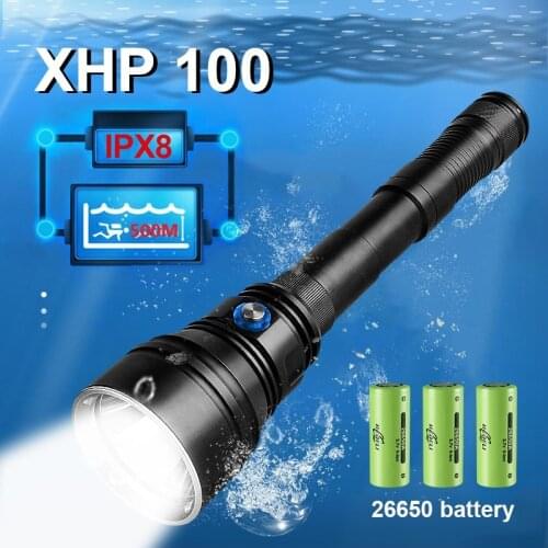New Powerful Professional Diving Flashlight Torch XHP100 IPX8 Waterproof Rechargeable Led Flashlight 18650 XHP90 Underwater Lamp