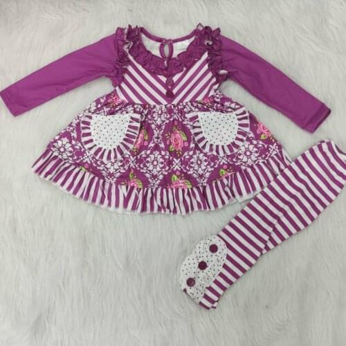 Wholesale/retail striped flower baby girls outfits autumn 2 pcs set sweet kid clothes boutique childrens clothing suit