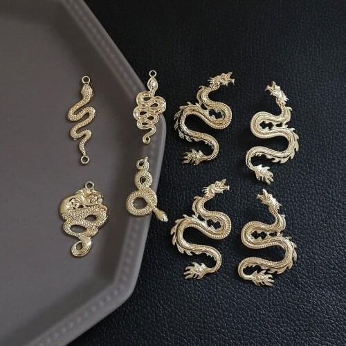 6pcs Chinese Style Metal Dragon Animal stud Earrings for Women Jewelry animal snake creative pendant diy jewelry accessories
