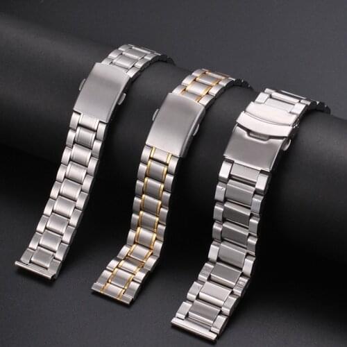 12 14mm 16mm 18mm 20mm 22mm 24mm Stainless Steel Links Watch Bands Strap Wristwatch Clasp Bracelet Replacement Light Weight Band
