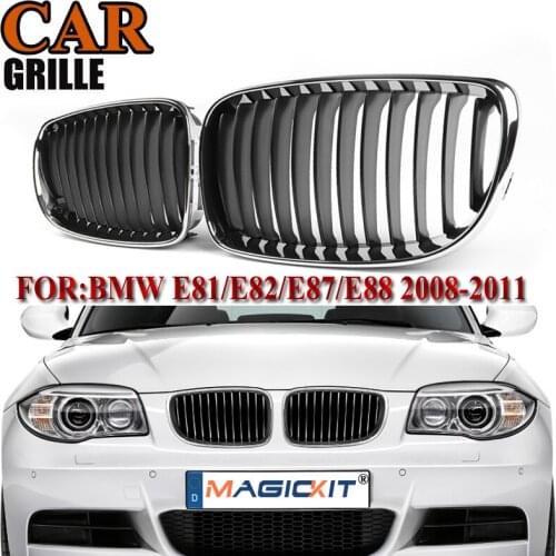MagicKit Pair Chrome+Black Front Kidney Grill Grilles For BMW E81 E87 1 Series 2008-2011