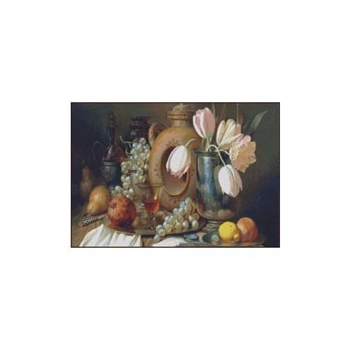 Needlework,Cross stitch,Bottle of flowers and fruits 14CT Unprinted Embroidery kits Arts Cross-Stitching,DIY Handmade Decor