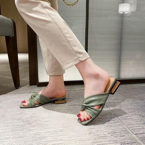 Designer Slippers Women shoes Summer wood heels Slides big sized Flip Flops low heel open toe Shoes Fashion Sandalias Mujer