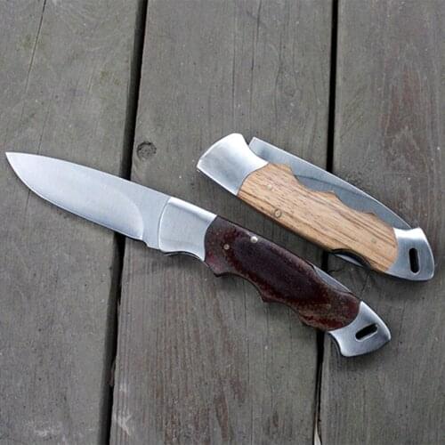 Folding Knife Wooden Handle Pocket Knife Tactical Survival Tool Wood Handle Camping Outdoor Tool Stainless Steel Blade 7.67