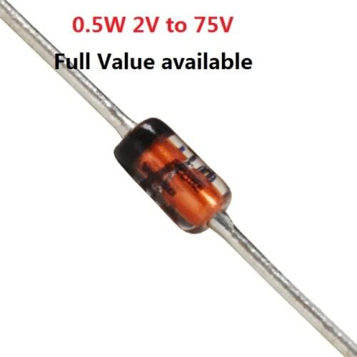 100pcs 1/2W Zener diode DO-35 BZX55C2V2 2V 2.2/2.4/2.7/3/3.3/3.6/3.9/4.3/4.7/5.1/5.6/6.2/6.8/7.5/8.2/9.1/V 10V 11V 12V 13V 15V