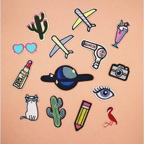 Fabric Embroidered Flamingo Cactus Patch Clothes Stickers Bag Sew Iron On Applique DIY Apparel Sewing Clothing Accessories BU39