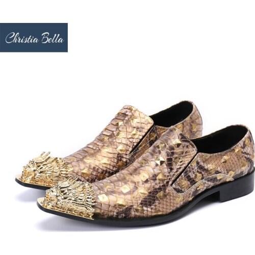 Christia Bella British Print Party Men Real Leather Shoes Plus Size Pointed Toe Business Dress Shoes Male Wedding Formal Shoes