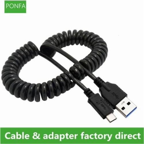 High quality black 1.5M USB3.1 Type C spring retractable cable high speed USB Type C male to male USB 3.0 transmission charging