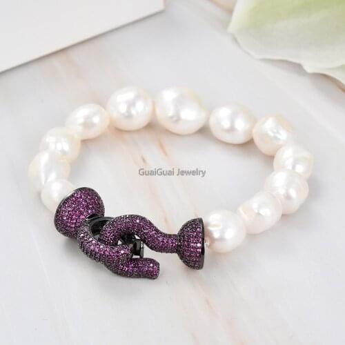 GuaiGuai Jewelry 8'' White Baroque Pearl Bracelet CZ Clasp For Women Lady Jewelry Gift