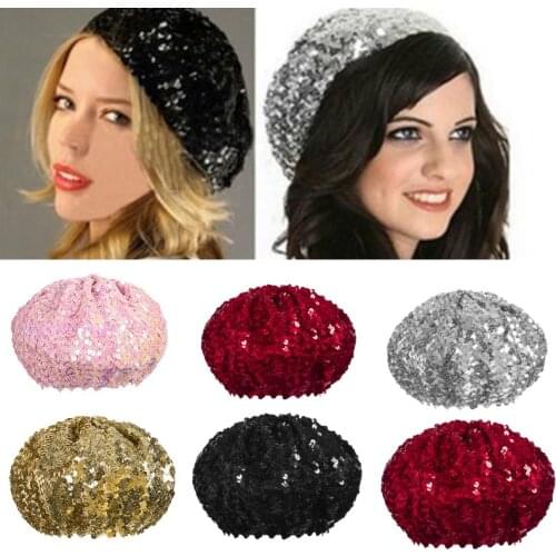 Fashion Womens Girls Sequins Shinny Berets Hats Party Dance Disco Caps Ladies Autumn Winter Hats
