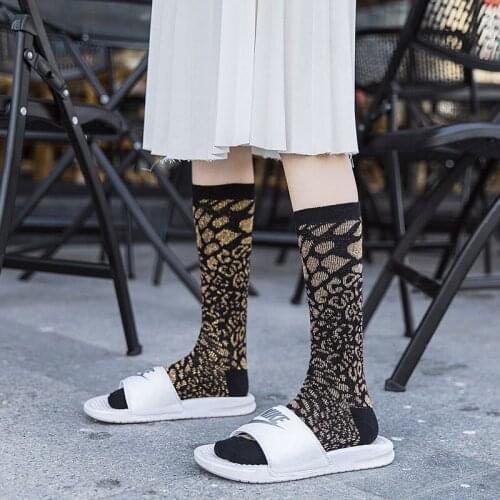 Woman Solid Leopard Cotton Socks Lurex Mixed Socks Print Knee High Socks Girls Warm Leopard Winter Socks Ankle Socks 4 Pairs/lot