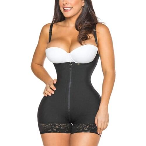 WomenS Tummy Control Butt Lifter Zipper Hip Lift Adjustable Shoulder Strap Lace Open Sexy Lace Bust Bodysuit