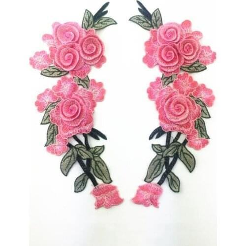 1 Pair Rose Flower Embroidery Sew On Patch Cloth Floral Collar Garment Applique