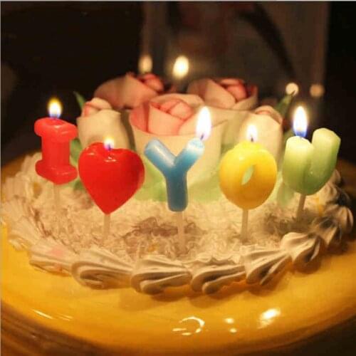 1pc I Love You Letter Happy Birthday Candles wedding birthday party cake decorations Romantic Toothpick Cake Candles Party Decor