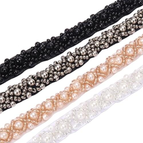 1 Yards/ 91.5cm Pearl Beads Lace Trim Ribbon Clothes Dress Decorating Beads Trim Tape DIY Sewing Garment Supplies Handmade