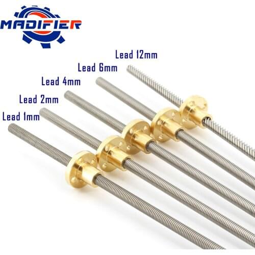 304 stainless steel T8 screw length 100mm lead 1mm 2mm 3mm 4mm 8mm 10mm 12mm 14mm 16mm trapezoidal spindle 1 pcs