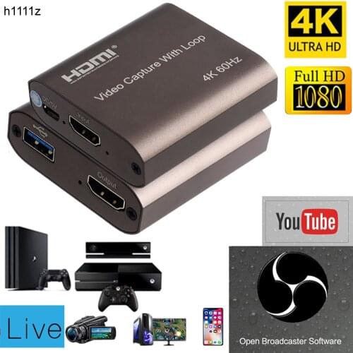 4K 60hz Loop Out HDMI Capture Card Audio Video Recording Plate Live Streaming USB 2.0 3.0 1080p Grabber for PS4 Game DVD Camera