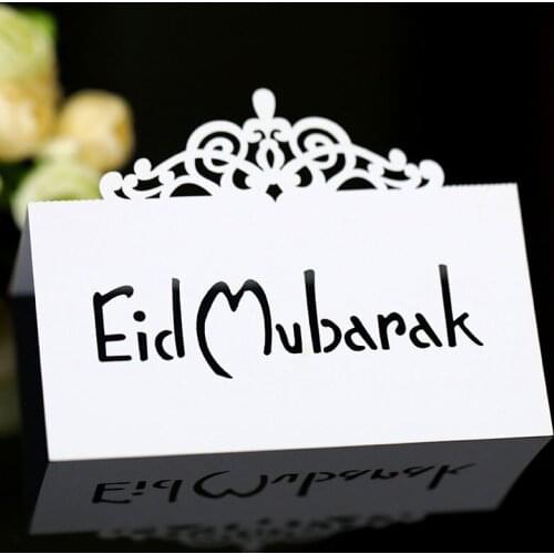 50pcs Laser Cut Eid Mubarak Table Name Place Cards Ramadan Table Name Message Islamic Setting Card Muslim Party Favor Decoration