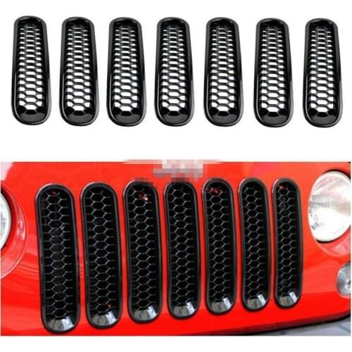 7pcs/set Grid Decorative Circle Front Grille Insert Mesh Light Circle For Jeep Wrangler Rubicon JK 07-16 Black