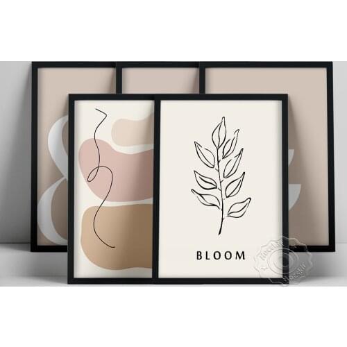 Abstract Ampersand Half Moon Poster, Minimalism Cold Colour Prints Set, Geometry Graphic Bloom & Wall Picture, Living Room Decor