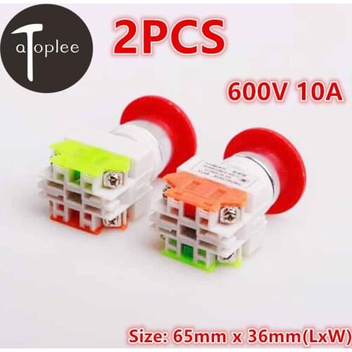 Atoplee 2Pcs 600V 10A Emergency Stop Mushroom Push Button Switch Double-Pole-Single-Throw Switch Button Emergency Switch