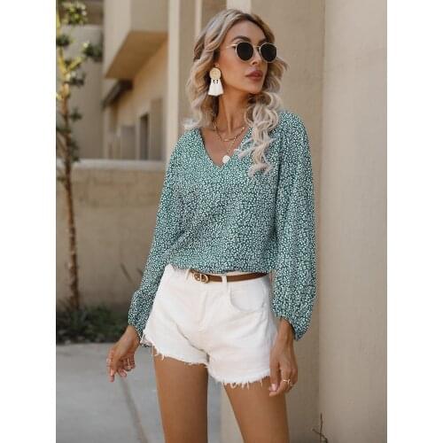 Womens Blouses Spring Autumn Long Sleeve Print Shirts V-Neck Loose Blouse Womens Clothing 2021 Casual Blusas Femme Y2k Tops