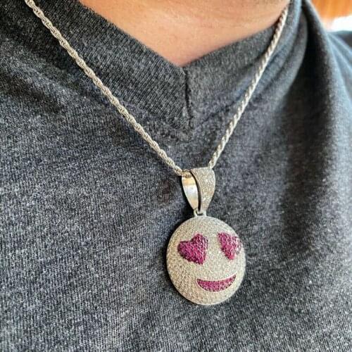 High Quality Personality Pendant Iced Out Cubic Zirconia Micro Pave CZ Heart Smile Charm Necklace Mens Hip Hop Bling Jewelry