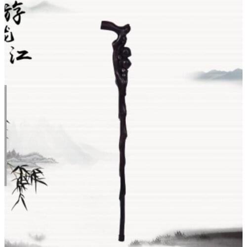 Black-Branched Mushou Peach, Crutches, Rosewood Crafts, Wood Carvings Wood Crafts A cane Birthday Gift Carving sticks manufactu