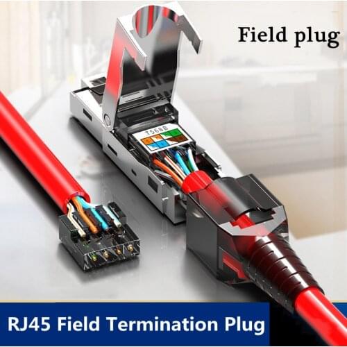 RJ45 8P8C STP Shielded Toolless Field Connector - RJ45 Termination Plug for Cat6 Cat6A Cat7 23AWG Solid Installation Cable